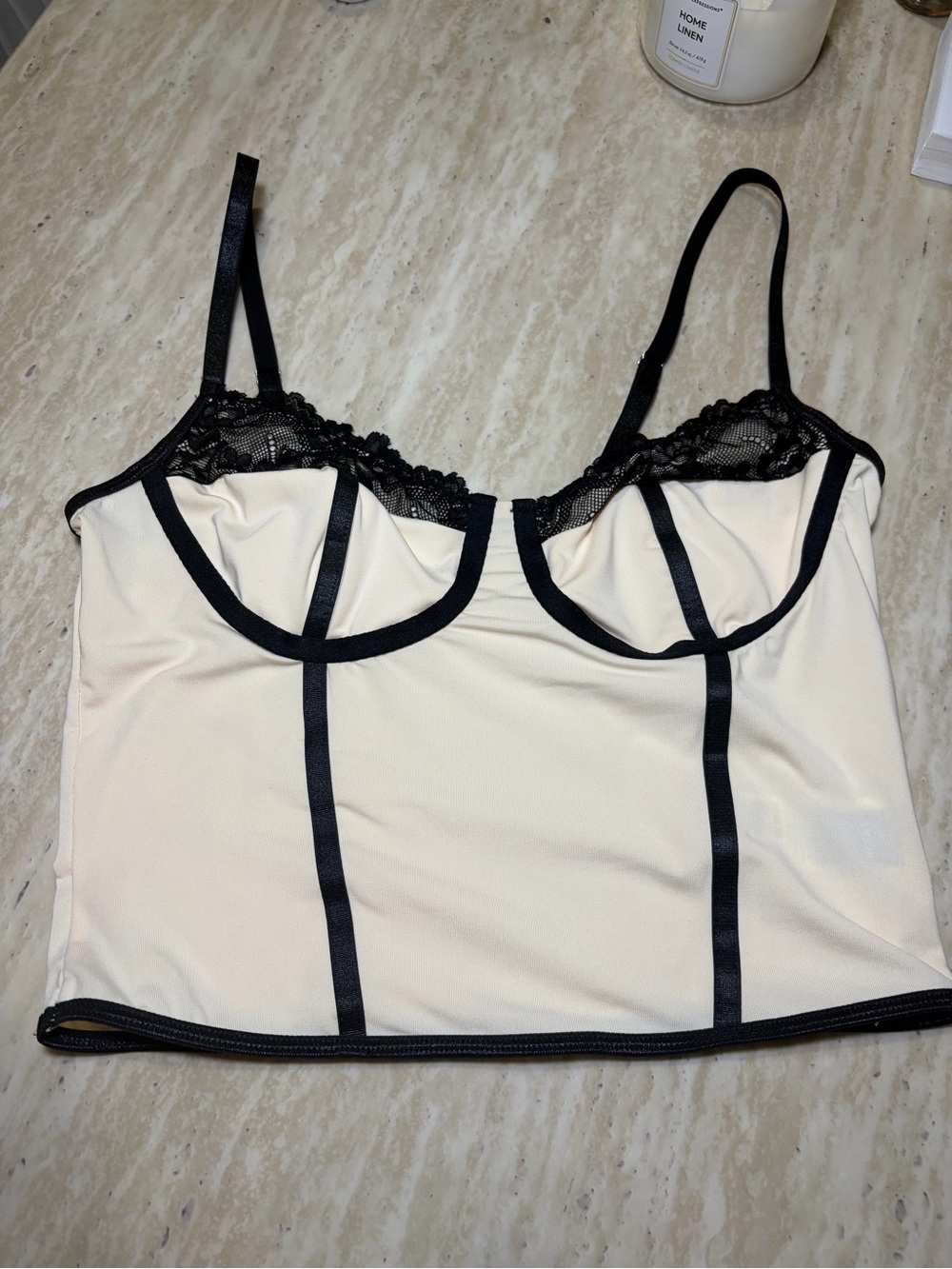 SHEIN Cream and Black Lace Bustier Slip Top